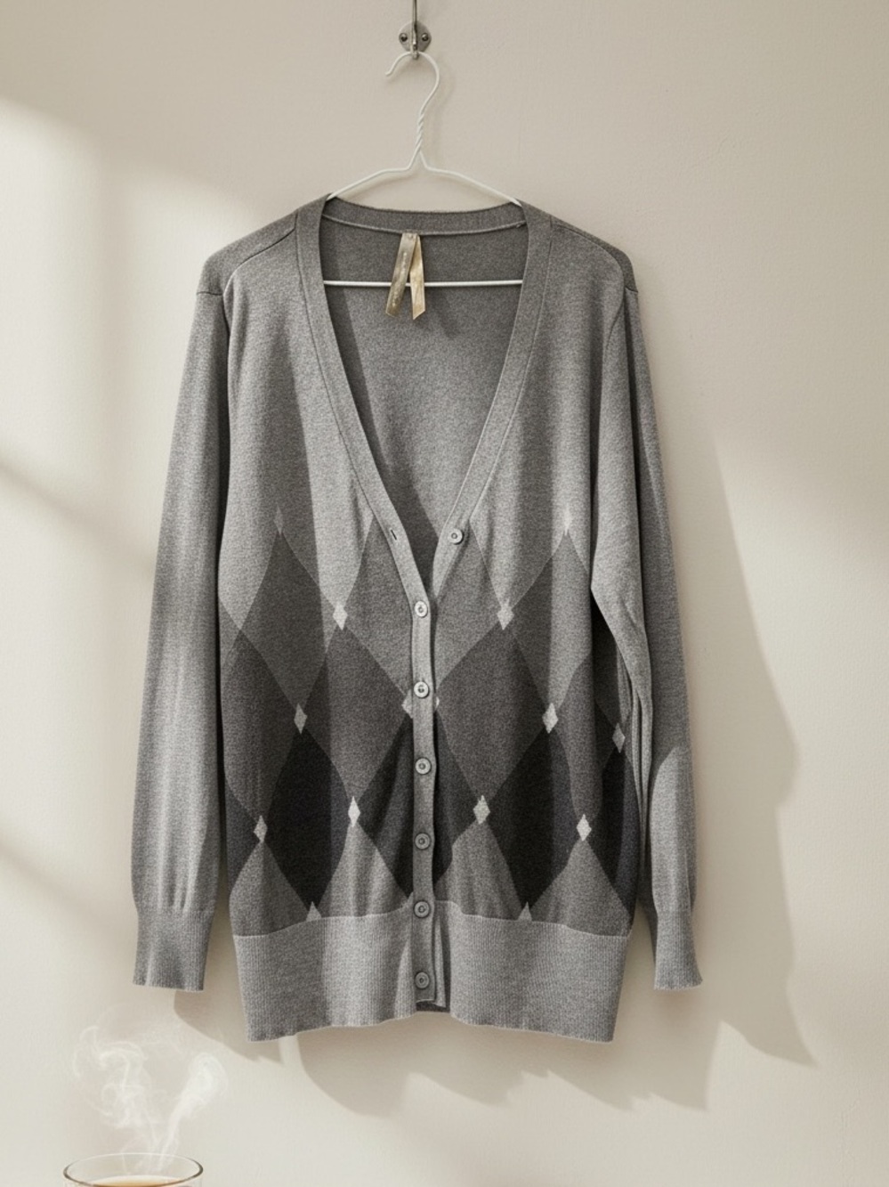 Penningtons Gray Button Front Argyle Pattern Grandpa Cardigan Plus Size 1X